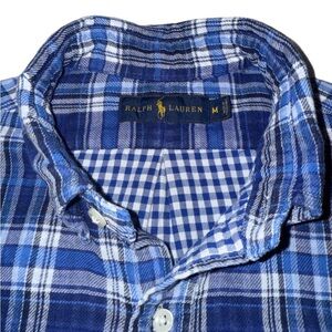 Ralph Lauren Blue Plaid Button-Down Shirt Men’s Size - Medium 100% Cotton